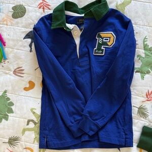 Polo Ralph Lauren Blue Rugby Shirt with Green Collar